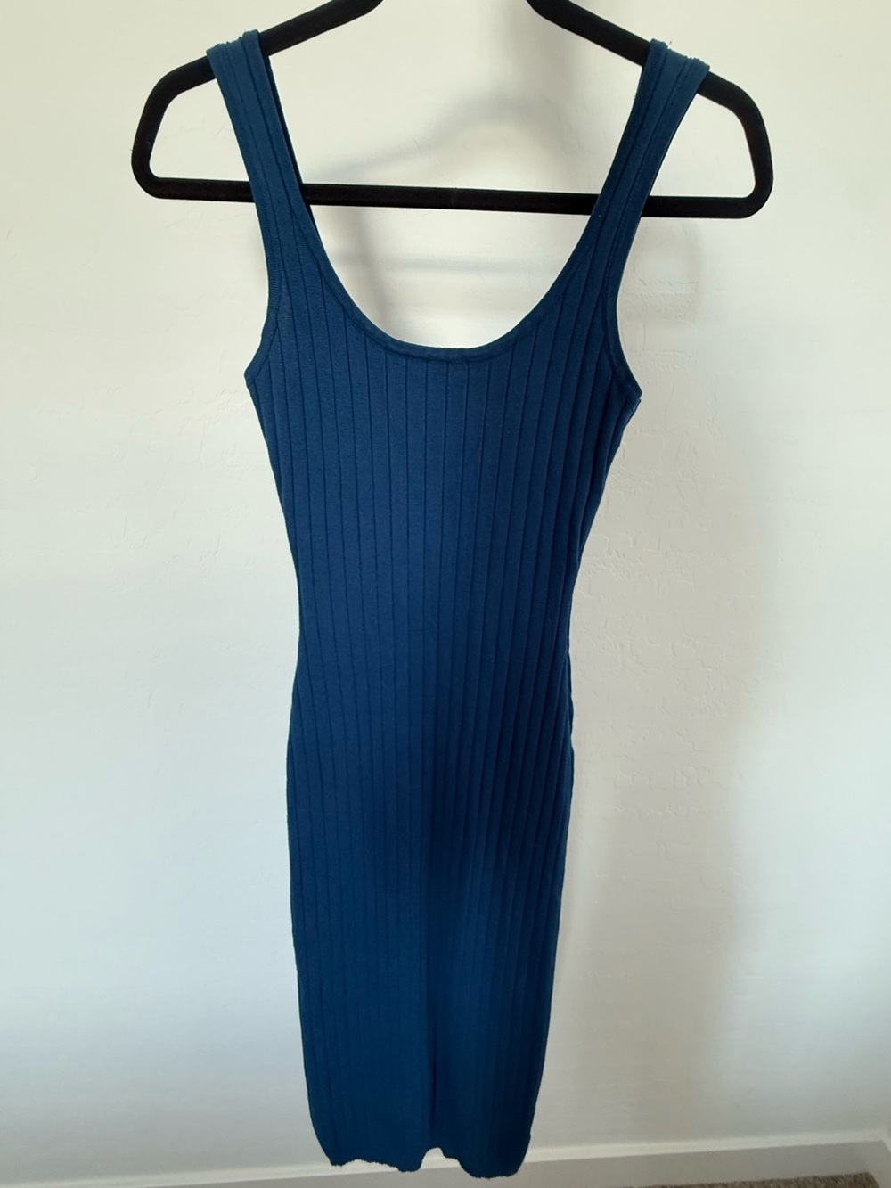 Windsor Ribbed Midi Tank Dress in Teal Blue